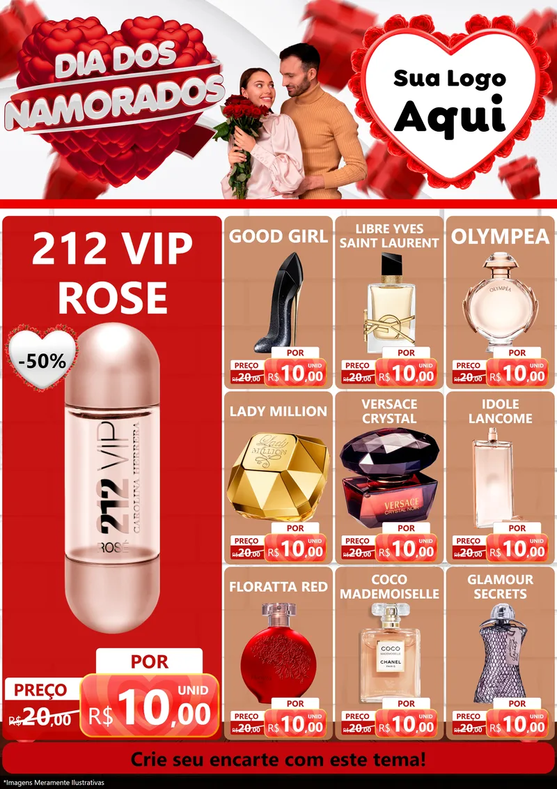 Modelo de Encarte para Encarte A4 Vertical com o tema Dia dos Namorados para Perfumes