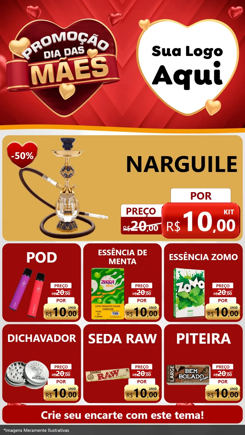 Modelo de Rede Social para Stories com o tema Promoção Dia das Mães para Tabacaria