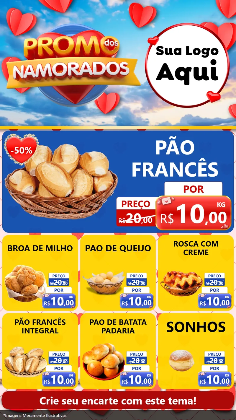 Modelo de Rede Social para Stories com o tema Promo dos Namorados para Padaria