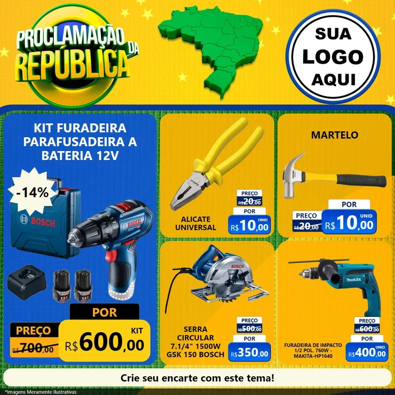 Modelo de Rede Social para Feed Facebook com o tema Proclamação da República para Maquinas e Ferramentas