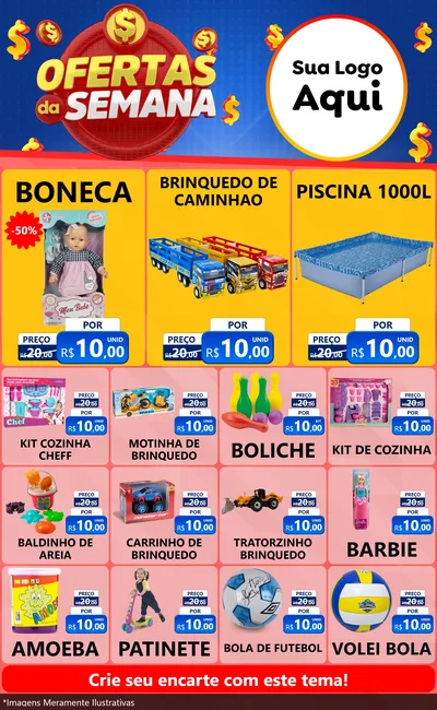 Modelo de Encarte para Encarte Grande com o tema Ofertas Da Semana para Brinquedos