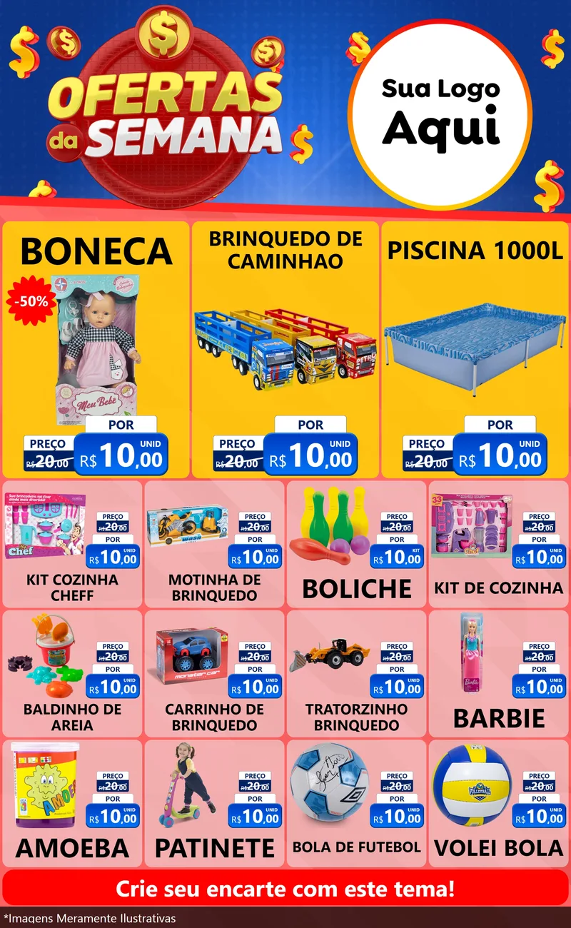 Modelo de Encarte para Encarte Grande com o tema Ofertas Da Semana para Brinquedos