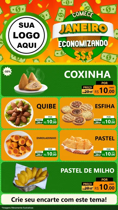 Modelo de TV para TV Vertical com o tema Comece Janeiro Economizando para Salgadaria
