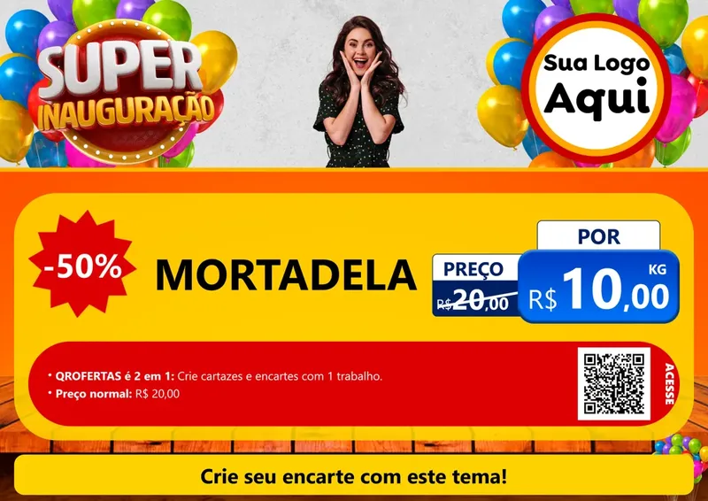 Modelo de Cartaz para Cartaz A4 Horizontal com o tema Super Inauguração para Frios e Laticínios