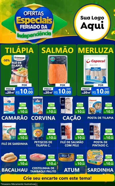 Modelo de Encarte para Encarte Grande com o tema Ofertas Especiais Feriado da Independência para Peixaria