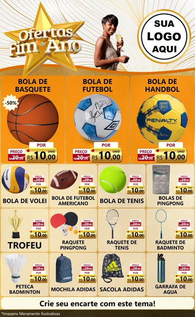 Modelo de Encarte para Encarte Grande com o tema Ofertas Fim de Ano para Artigos Esportivos