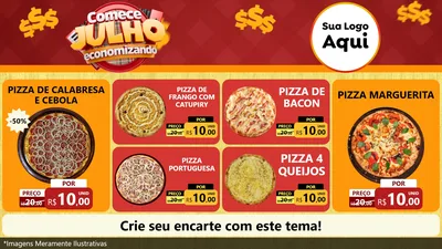 Modelo de TV para TV Horizontal com o tema Comece Julho Economizando para Pizzaria