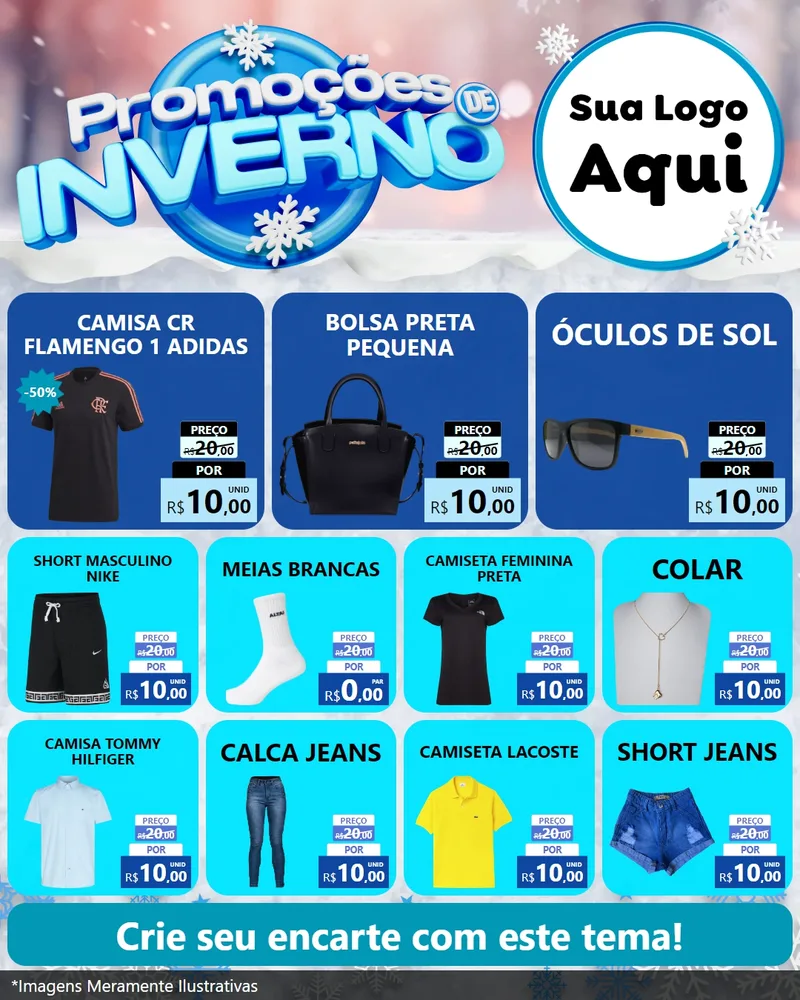 Modelo de Rede Social para Feed Instagram com o tema Promoções de Inverno para Roupas e acessórios