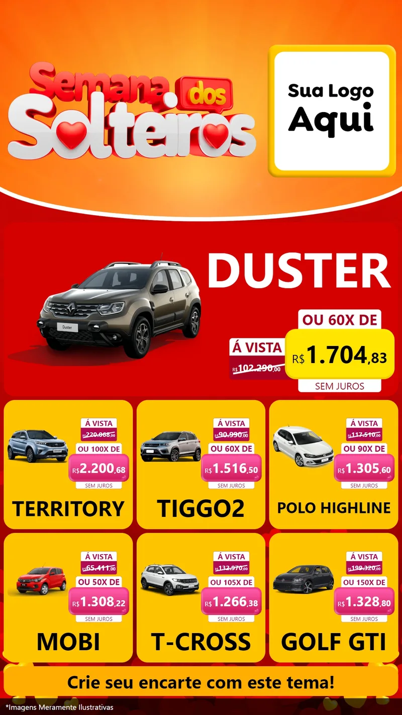 Modelo de Rede Social para Stories com o tema Semana dos Solteiros para Concessionaria de Carros