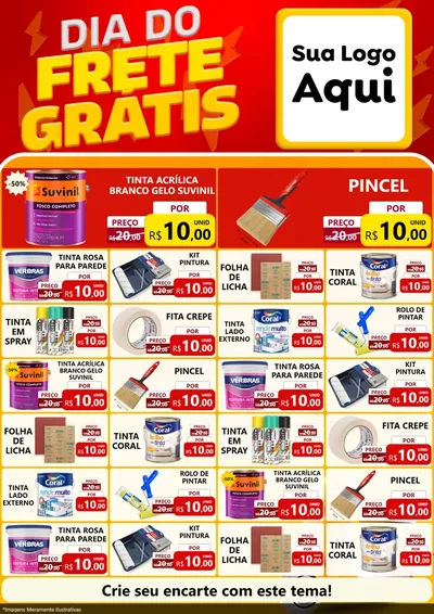 Modelo de Encarte para Encarte A4 Vertical com o tema Dia do Frete Grátis para Tintas e Ferramentas