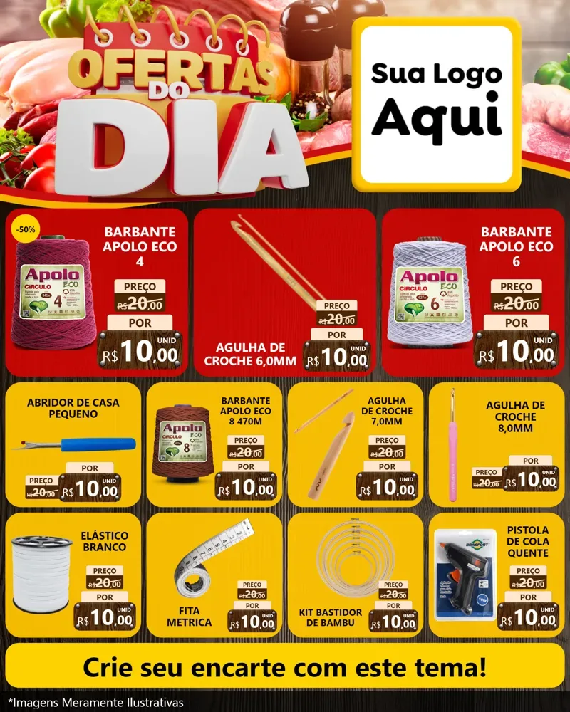 Modelo de Rede Social para Feed Instagram com o tema Ofertas do Dia para Armarinho e Aviamentos