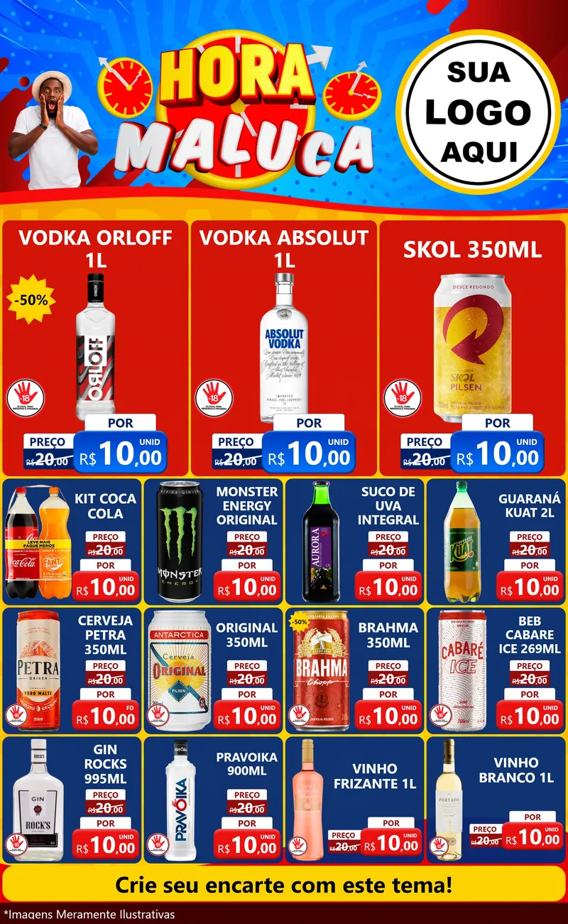Modelo de Encarte para Encarte Grande com o tema Hora Maluca para Distribuidora de bebidas