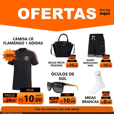 Modelo de Rede Social para Feed Facebook com o tema Ofertas Laranja Cartaz para Roupas e acessórios
