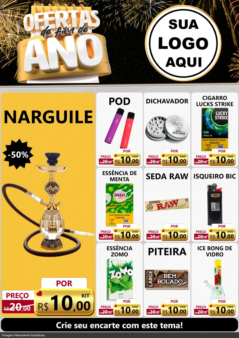Modelo de Encarte para Encarte A4 Vertical com o tema Ofertas de Fim de Ano para Tabacaria
