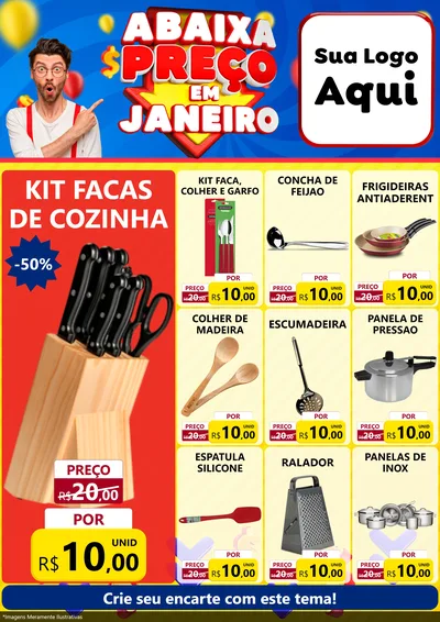 Modelo de Encarte para Encarte A4 Vertical com o tema Abaixa Preço em Janeiro para Utilidades Domésticas