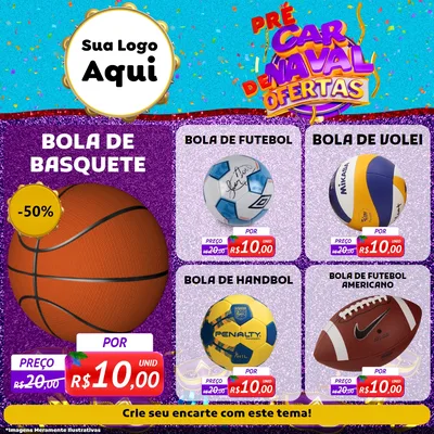 Modelo de Rede Social para Feed Facebook com o tema Pré Carnaval de Ofertas para Artigos Esportivos