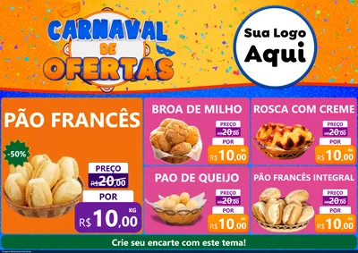 Modelo de Encarte para Encarte A4 Horizontal com o tema Carnaval de Ofertas para Padaria