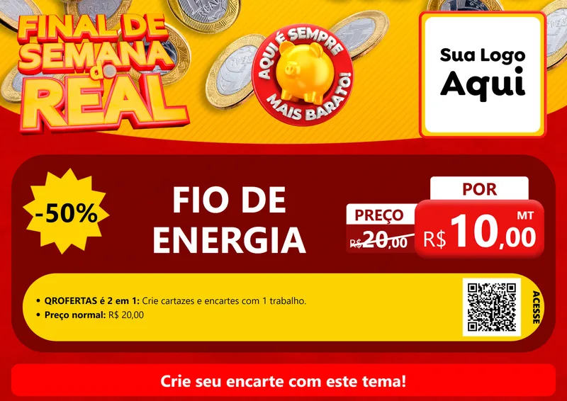 Modelo de Cartaz para Cartaz A4 Horizontal com o tema Final de Semana do Real para Materiais Elétricos
