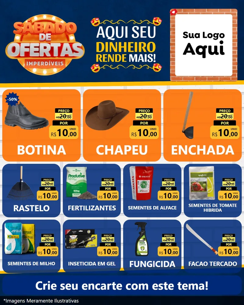 Modelo de Rede Social para Feed Instagram com o tema Sábado de Ofertas Imperdíveis para Agropecuária