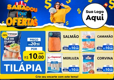 Modelo de Encarte para Encarte A4 Horizontal com o tema Sabadou de Ofertas para Peixaria