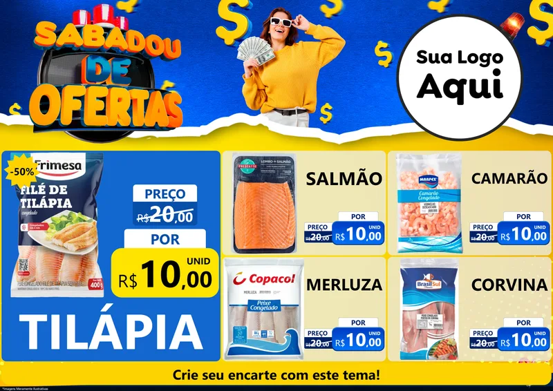 Modelo de Encarte para Encarte A4 Horizontal com o tema Sabadou de Ofertas para Peixaria