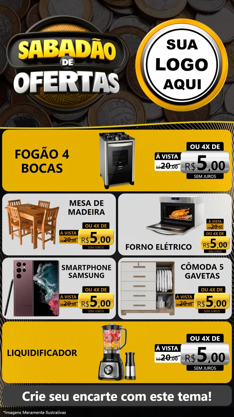 Modelo de TV para TV Vertical com o tema Sabadão de Ofertas para Móveis e Eletro