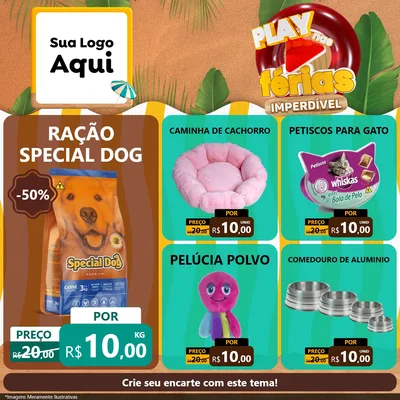 Modelo de Rede Social para Feed Facebook com o tema Play Nas Férias Imperdível para Pet Shop