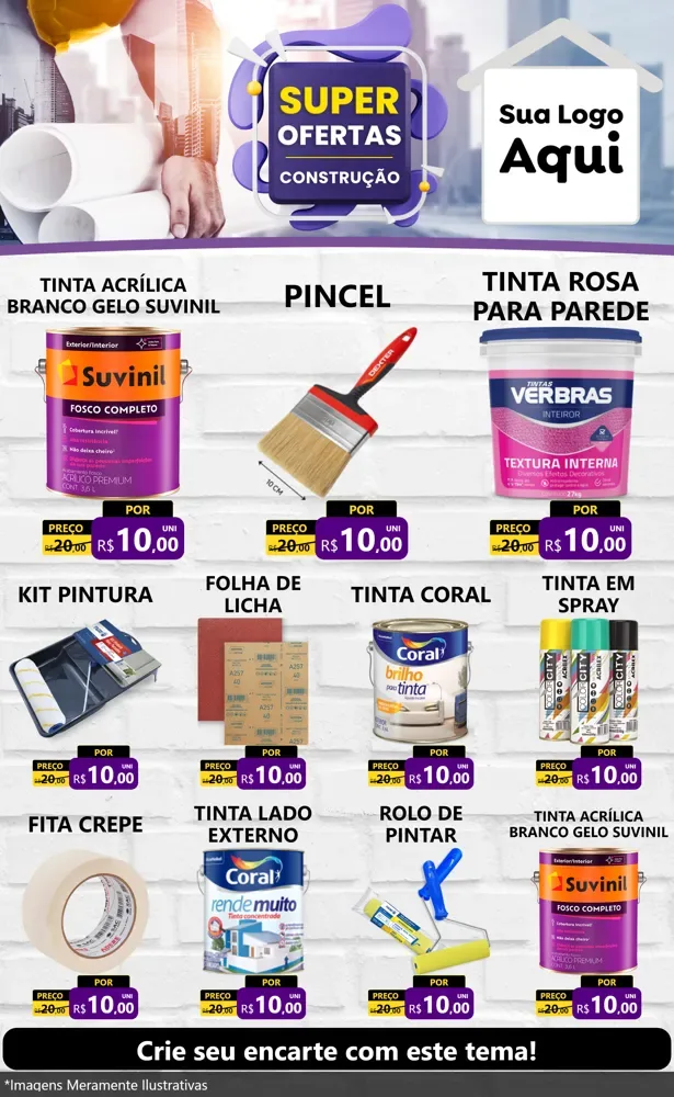 Modelo de Encarte para Encarte Grande com o tema Super Ofertas - Construção para Tintas e Ferramentas