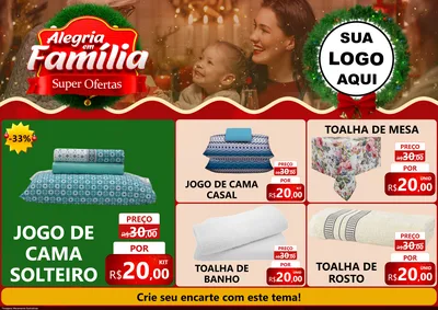Modelo de Encarte para Encarte A4 Horizontal com o tema Alegria Em Família - Super Ofertas para Cama, Mesa e Banho