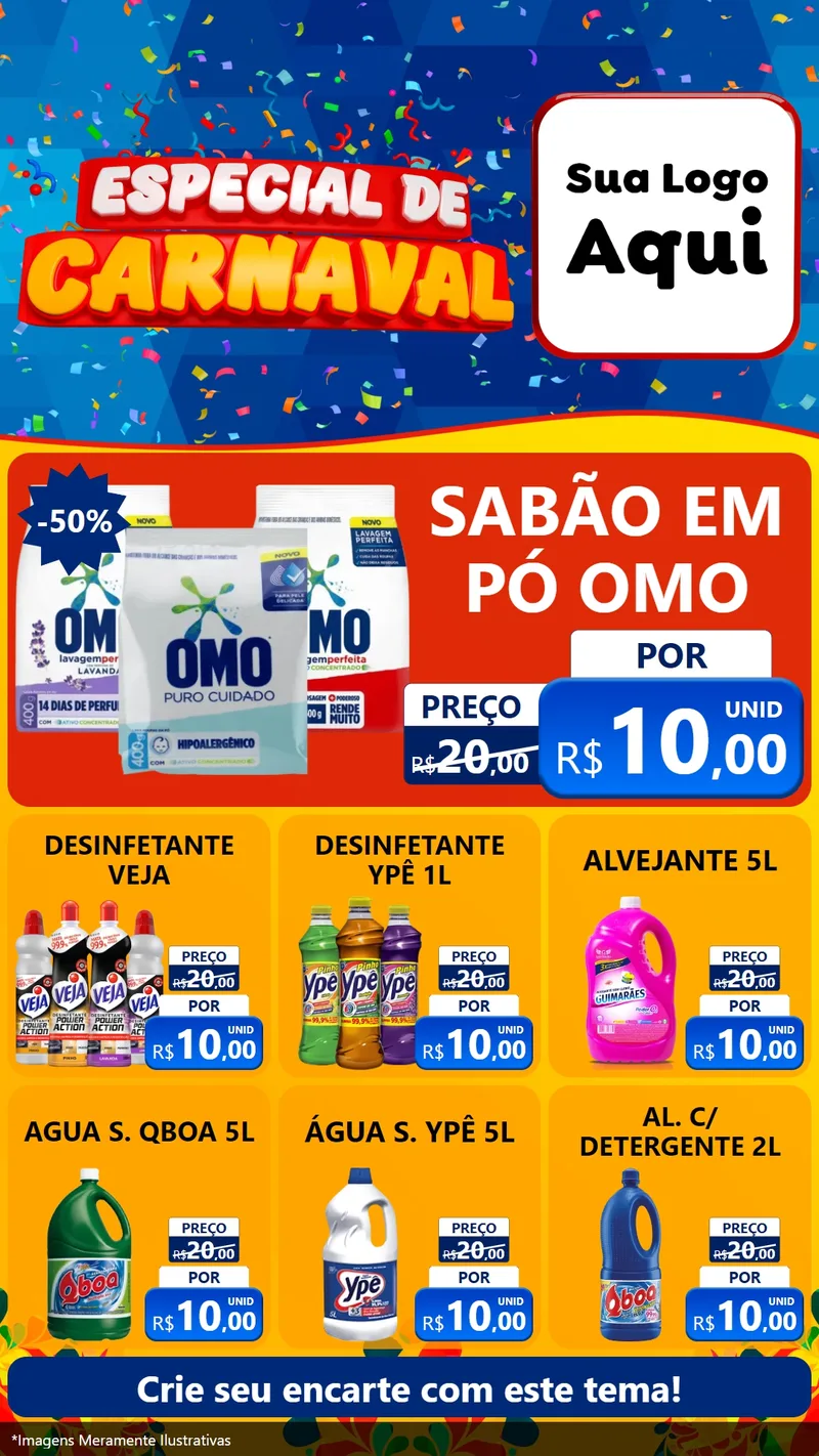 Modelo de Rede Social para Stories com o tema Especial de Carnaval para Produtos de Limpeza