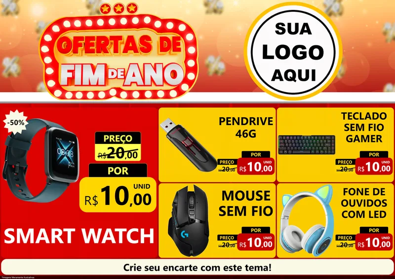 Modelo de Encarte para Encarte A4 Horizontal com o tema Ofertas de Fim de Ano para Informática