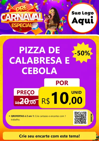 Modelo de Cartaz para Cartaz A4 Vertical com o tema Pré-Carnaval Especial para Pizzaria