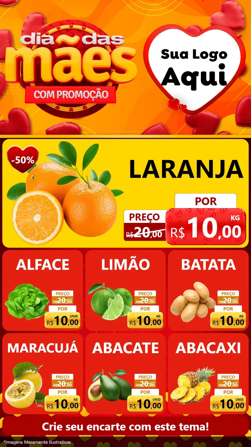 Modelo de Rede Social para Stories com o tema Dia das Mães com Promoção para Hortifrúti