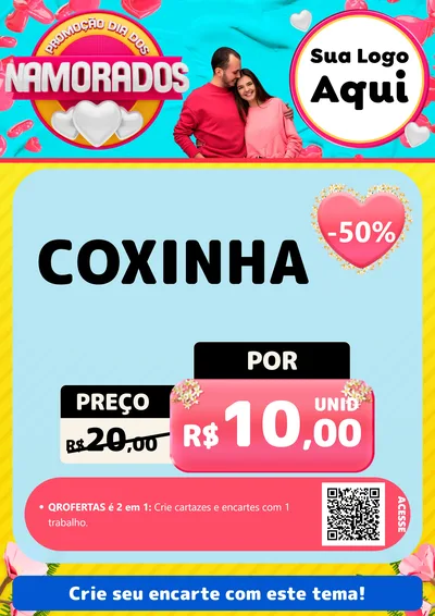 Modelo de Cartaz para Cartaz A4 Vertical com o tema Promoção Dia dos Namorados para Salgadaria