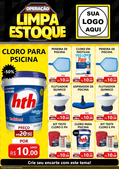 Modelo de Encarte para Encarte A4 Vertical com o tema Operação Limpa Estoque para Produtos para Piscina