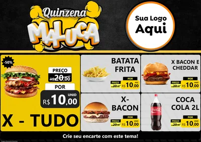 Modelo de Encarte para Encarte A4 Horizontal com o tema Quinzena Maluca para Hamburgueria