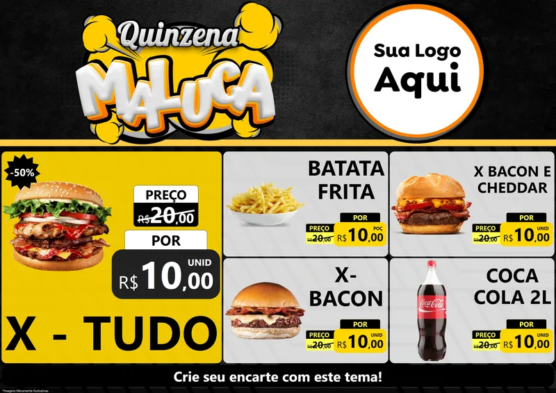 Modelo de Encarte para Encarte A4 Horizontal com o tema Quinzena Maluca para Hamburgueria