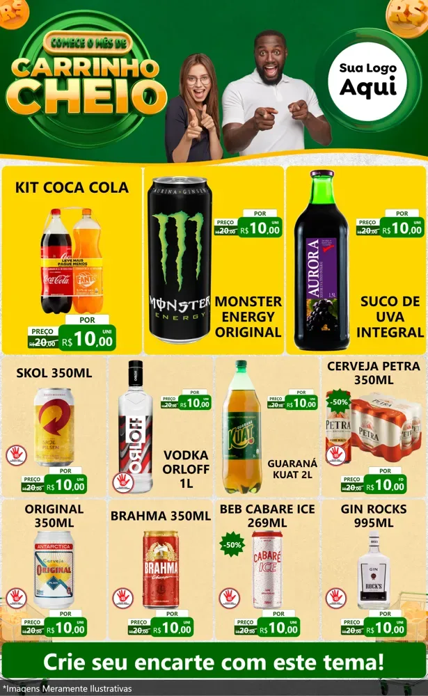Modelo de Encarte para Encarte Grande com o tema Carrinho Cheio para Distribuidora de bebidas