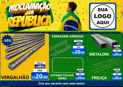 Modelo de Encarte para Encarte A4 Horizontal com o tema Proclamação da República para Ferragens