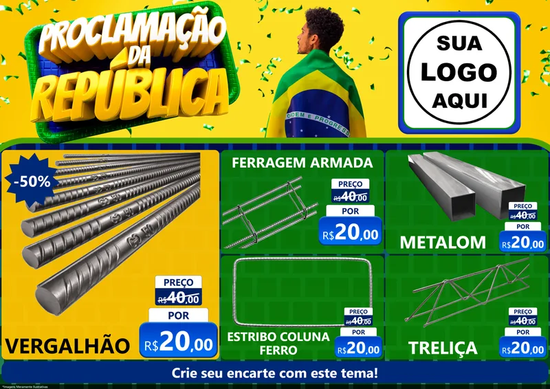 Modelo de Encarte para Encarte A4 Horizontal com o tema Proclamação da República para Ferragens
