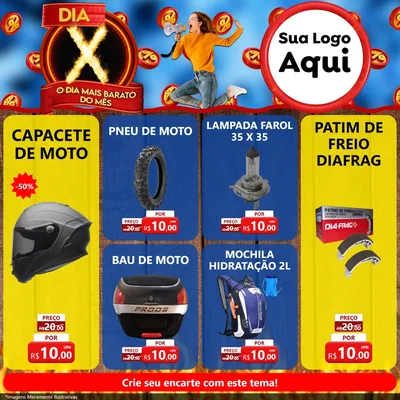 Modelo de Rede Social para Feed Facebook com o tema Dia X - O Dia Mais Barato Do Mês para Moto peças
