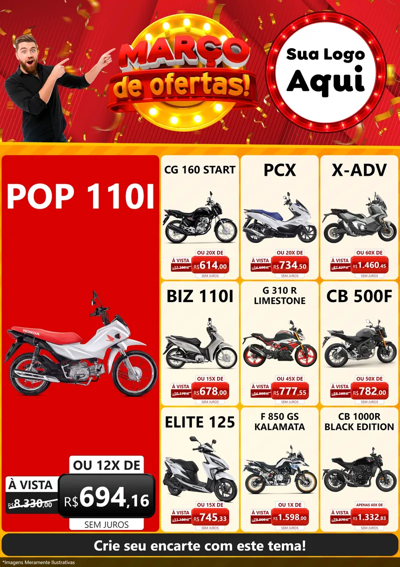 Modelo de Encarte para Encarte A4 Vertical com o tema Março de Ofertas! para Concessionaria de Motos