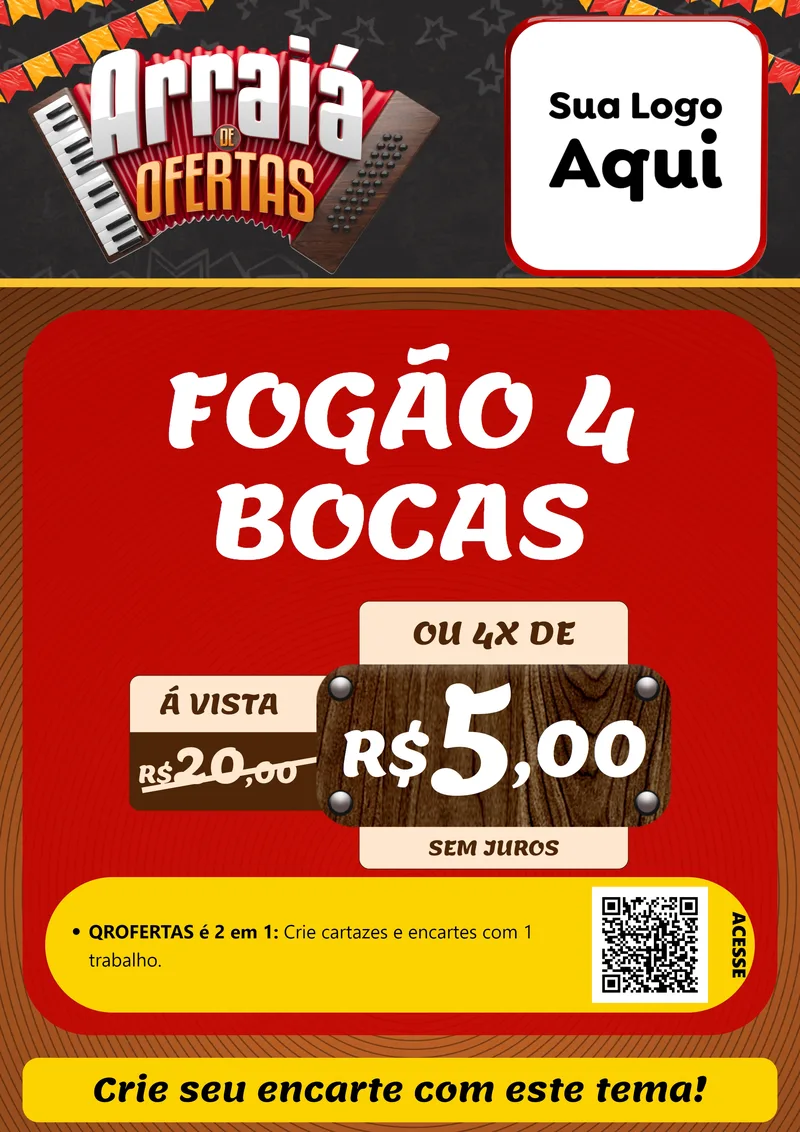 Modelo de Cartaz para Cartaz A4 Vertical com o tema Arraiá de Ofertas - Junina para Móveis e Eletro