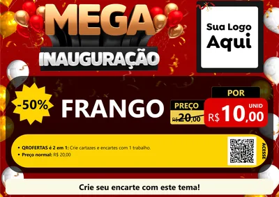 Modelo de Cartaz para Cartaz A4 Horizontal com o tema Mega Inauguração para Assados