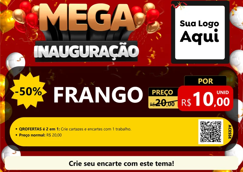 Modelo de Cartaz para Cartaz A4 Horizontal com o tema Mega Inauguração para Assados
