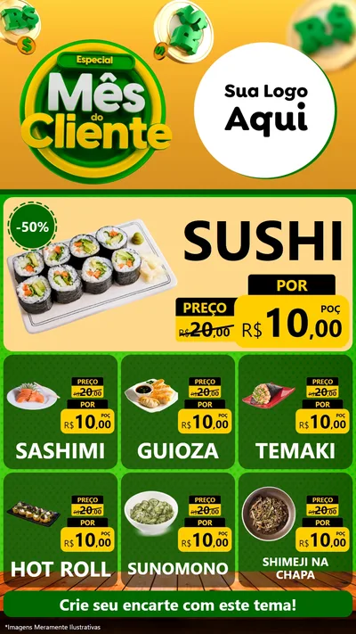 Modelo de Rede Social para Stories com o tema Especial Mês do Cliente para Comida japonesa