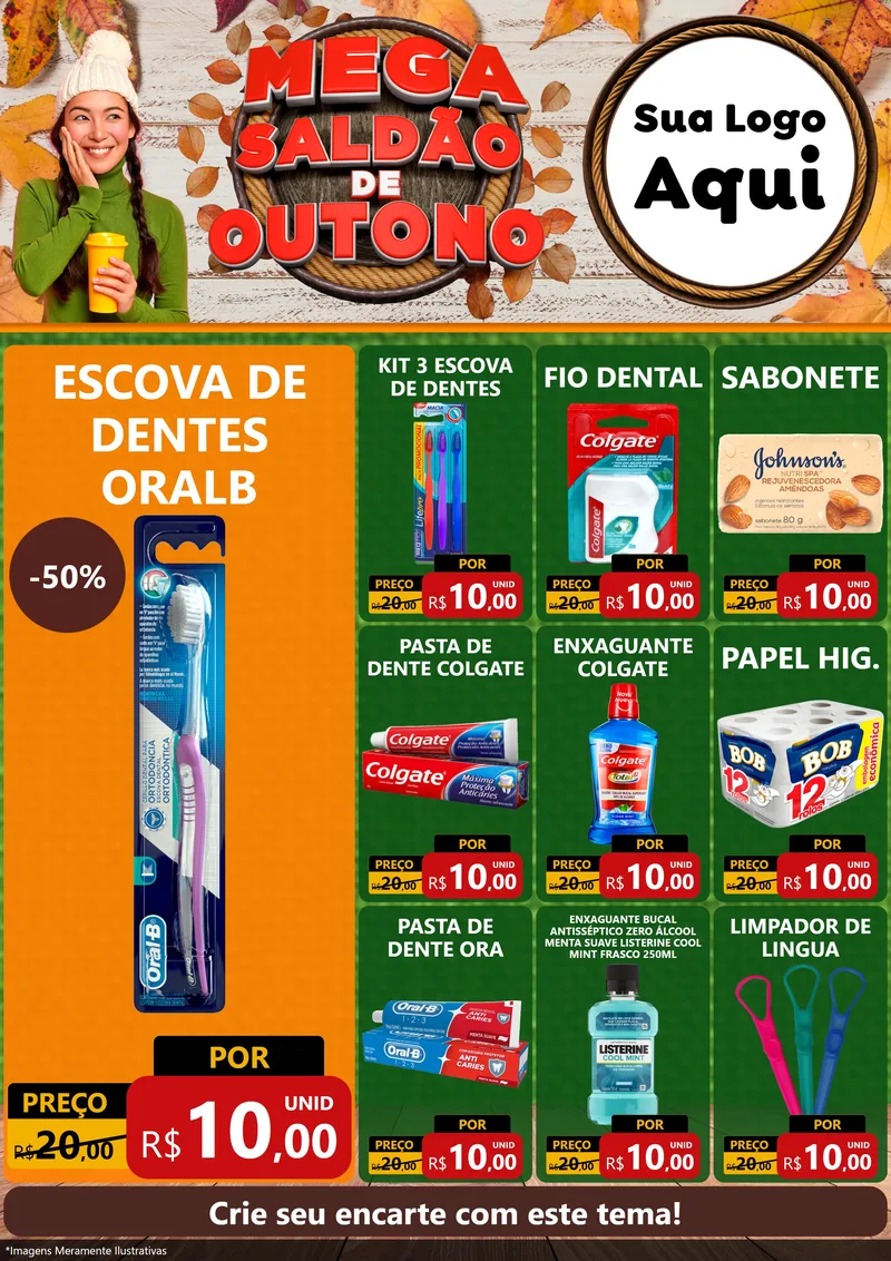 Modelo de Encarte para Encarte A4 Vertical com o tema Mega Saldão de Outono para Higiene Pessoal