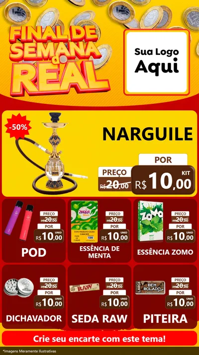 Modelo de Rede Social para Stories com o tema Final de Semana do Real para Tabacaria