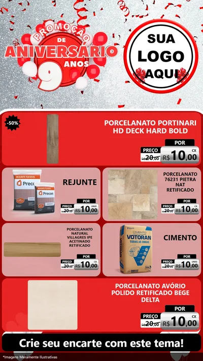 Modelo de TV para TV Vertical com o tema Promoção de Aniversário - 9 Anos para Pisos e revestimentos