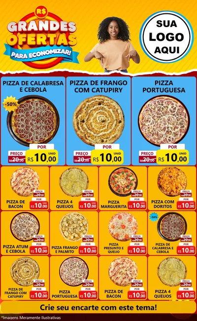 Modelo de Encarte para Encarte Grande com o tema Grandes Ofertas Para Economizar! para Pizzaria
